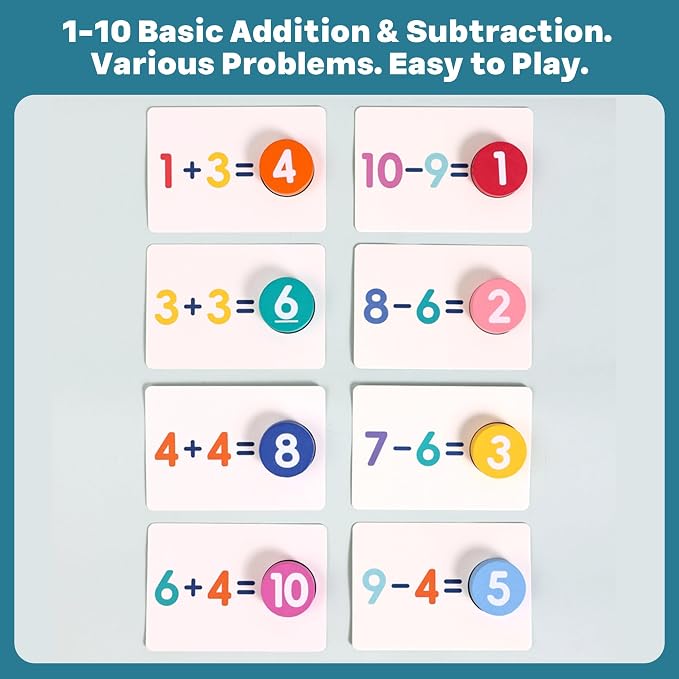 Montessori Digital Operation Cards 54 Cards with 108 Faces Addition & Subtraction Games for Toddlers Early Math Learning Toys with Mnemonic Table