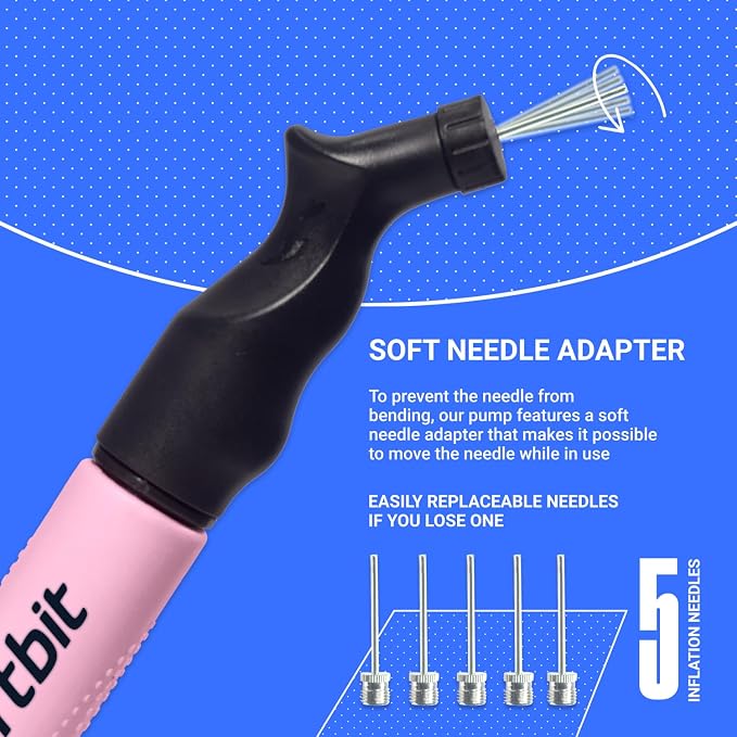 SPORTBIT Ball Pump for Sports Balls - Push & Pull Inflating System - Hand Pump for Exercise Balls - Volleyball Pump, Basketball Inflator, Ball Air Pump - Goes with 5 Needles Set