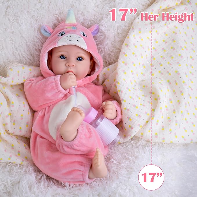 UOFTKIZ Baby Dolls - 17 Inches Real Life Girl Dolls with Soft Body, Gift for Kids 3+, Grandparents, New-Parents