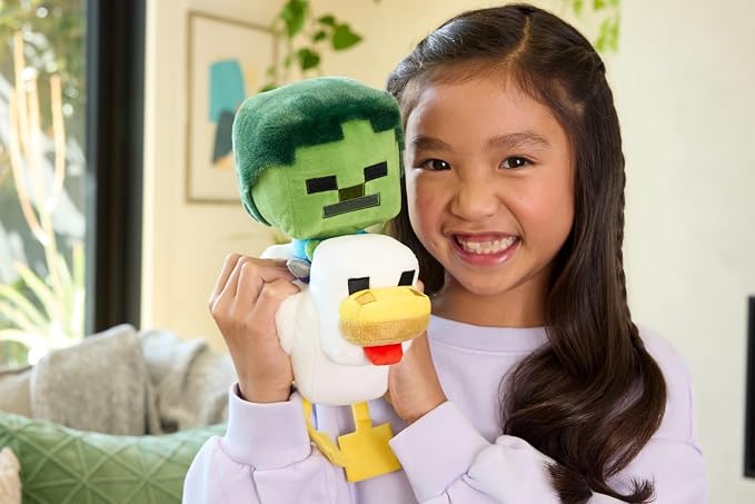 Mattel Minecraft Plush Zombie Chicken Jockey Toy, Collectible Stuffed Animal, 8-inch Soft Doll Inspired by Video Game Character