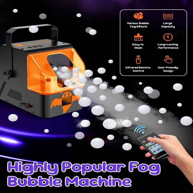450W Fog Bubble Machine, WOOYE 3-in-1 Smoke Bubble Machine with Remote Controller, Produce Colorful Bubbles Foggy Bubbles Abundant Fog for Halloween Christmas Holiday Stages Wedding Clubs