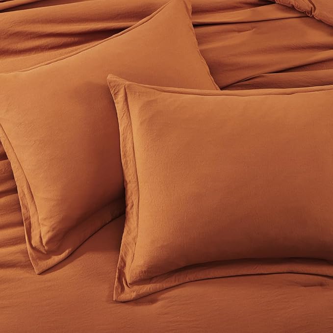WRENSONGE Queen Comforter Set- 7 Pieces Soft Burnt Orange Bed in a Bag with Fitted Sheet, Flat Sheet, 2 Shams, and 2 Pillowcases-Warm Bed Sets Fall Comforter for All Seasons