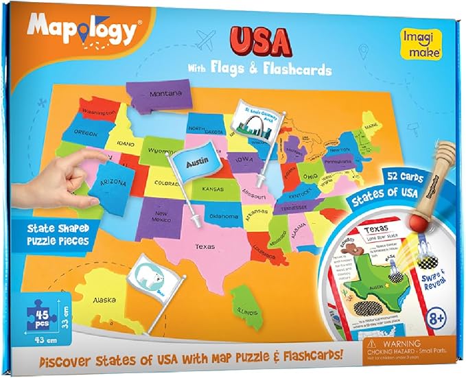 Imagimake Mapology United States Flash Card Puzzle with Flags, Country- Capitals | Educational Toy for Kids Ages 8-12 | Learn Geography Puzzles for Kids Ages 12-16 | Birthday Gift for Boys & Girls