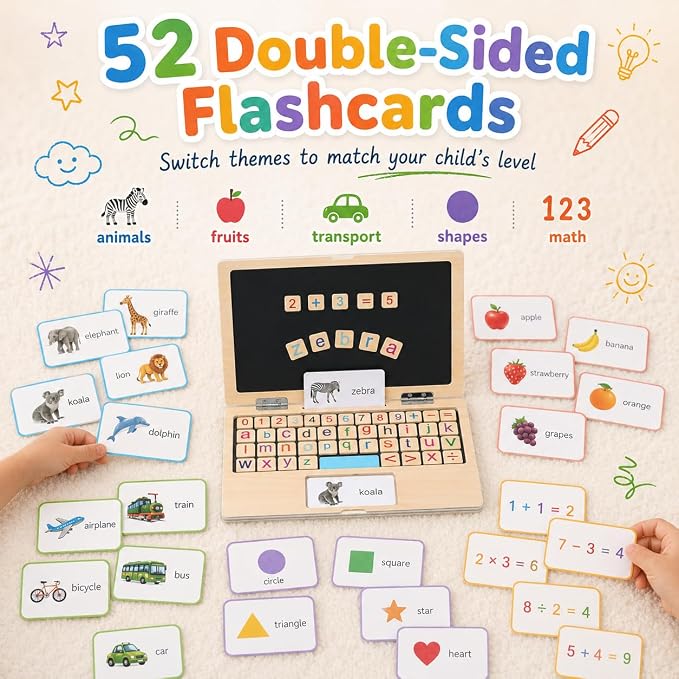 Montessori Toys 11.8" Laptop Preschool Learning Activities 3 Year Old Boy Gift, Pretend Play Toddlers Birthday Gift ,Learning and Educational Toys for 3 4 5 6 7 8 Year Old Kids