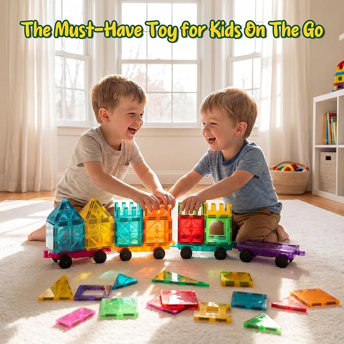 BAMG Magnetic Tiles Car Building Kit, 4 PCS Magnet Construction Trucks, STEM Educational Toys for Kids Ages 3-8, Engineering Vehicle Building Set, Sensory Learning Gifts for Toddlers Boys Girls