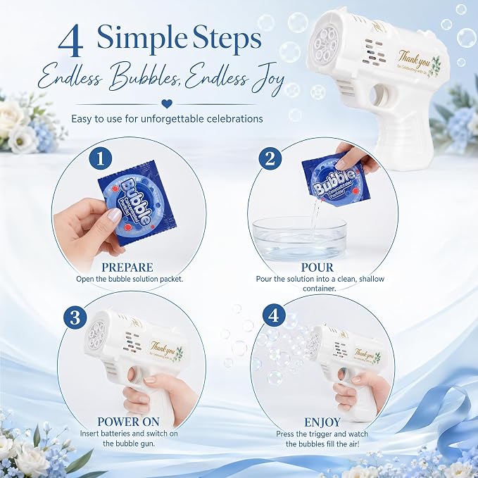 White Bubble Guns for Wedding, 24 Pack Wedding Bubble Gun Machine Party Set, Automatic Bubble Guns with Bubble Concentrate, Suitable for All Types of Parties and Events (Without Battery)