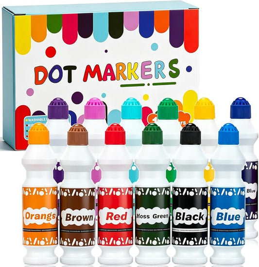 DOSEWART 65ML Dot Markers for Kids 12-Color Bingo Daubers Washable Bingo Markers for Kids Drawing Coloring Arts and Crafts Supplies Dot Paint Marker Set