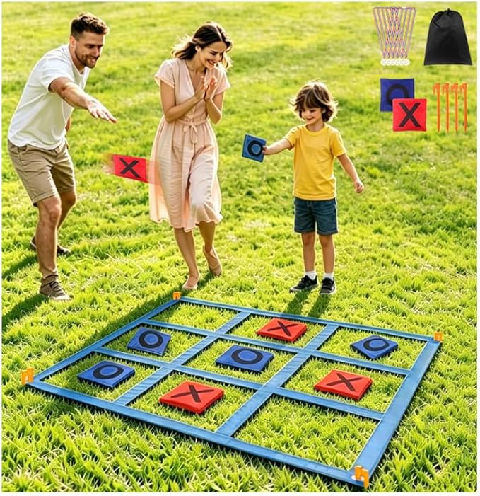 Giant Tic Tac Toe Bean Bags Toss Games, 4FT x 4FT Outdoor Yard Game with 10pcs Bean Bags for Kids Adults and Family Yard Lawn Large Carnival Outside Field Day Party Backyard Beach Fun Games