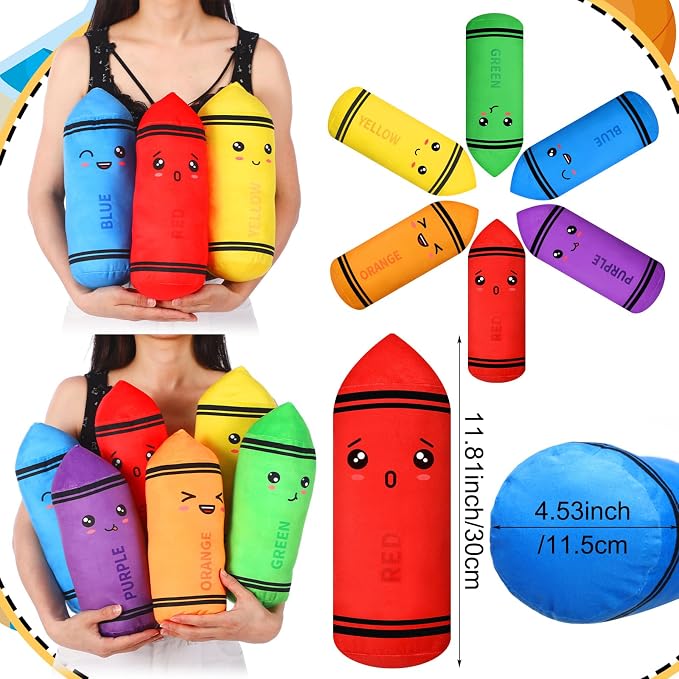 Soulchen 6 Colors Crayon Plush Toy for Kids Classroom 11.8 Inches Crayon Decoration Back to School Pillow Toddler Preschool Reading Room Decor
