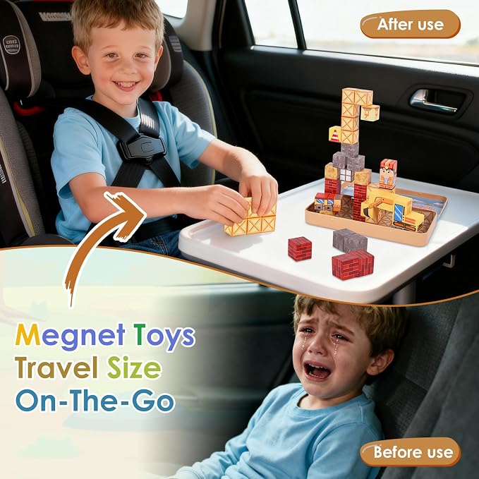 Magnetic Building Blocks Sensory Toys, Toddler Montessori Construction Stacking Toys, 35PCS Magnet Cubes for Kids, Gifts for Boys Girls, Portable Travel Toy Stem Learning Activities for Toddlers 3-8