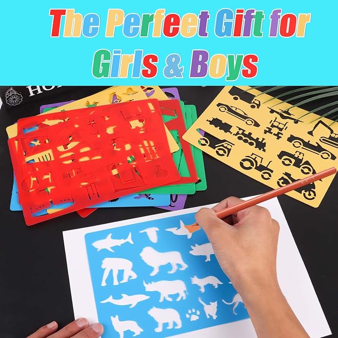 DIYASY 20 Pcs Drawing Stencils Set for Kids, Large Plastic Stencil Kit 344 Patterns Drawing Templates for Girls & Boys Gift
