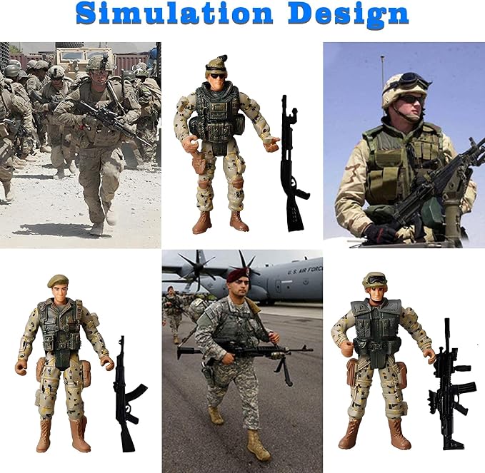 Military Soldier Action Figures, 6Pcs Military Soldier Toys for Boys 3 4 5 6 7+ Year Old, 4-Inch Toy Figure & Playsets with Weapon Accessories, Cake Topper