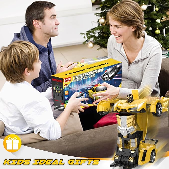 Transform Remote Control Car - Rc Cars, One-Button Transforming, 360° Rotation Drifting, 2.4ghz 1:18 Scale, Gift Kids Aged 4-6 Year Old Boys/Girls, Police Car Yellow