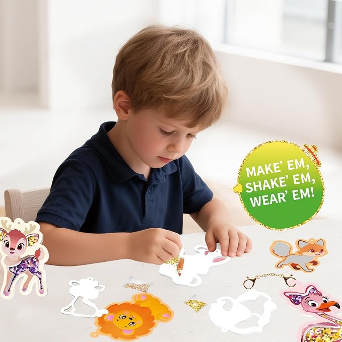 MZYTOZA Fun & Shake DIY Glitter Craft Kit with Keychains for Kids,Art & Craft Activity,Creative Travel Toy, Party Favors & Valentine's Gift for Ages 4-9