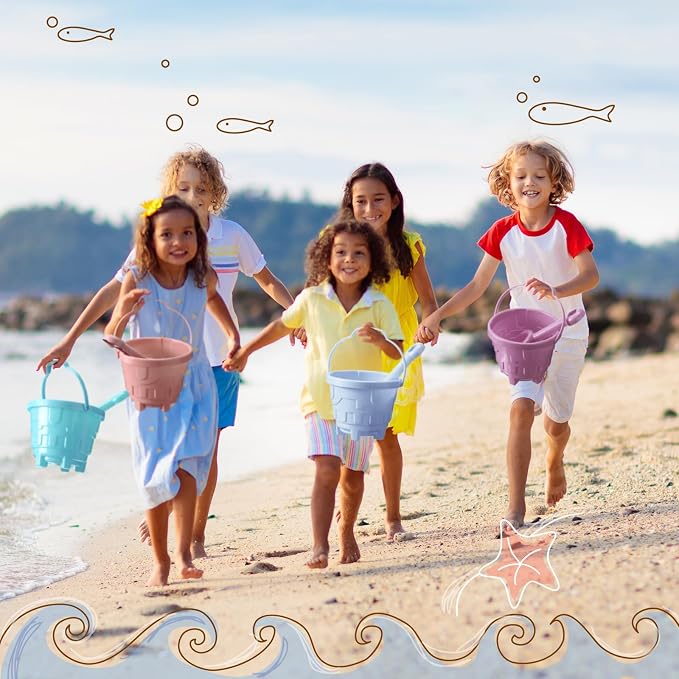 Sosation Sand Buckets Bulk for Kids Summer Sand Buckets and Shovels for Kids 5.5 Inch Plastic Beach Pails Toys for Girls Boys Gift Party Favor, 5 Assorted Colors(Macaron,60 Pcs)