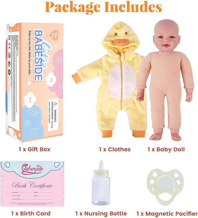 BABESIDE Lightweight Baby Doll Set – 15" Realistic Soft Doll for Girls, Easy to Carry & Hug – Pretend Play & Gift