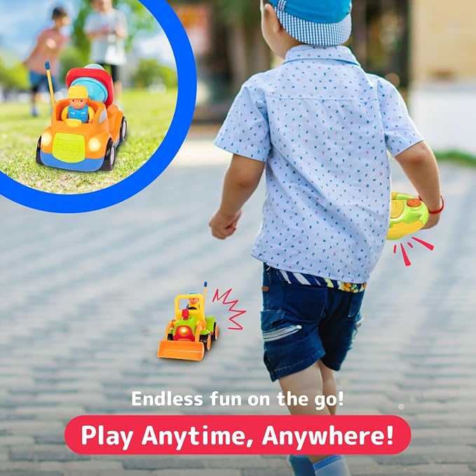 PREXTEX 2 Pack Remote Control Cars for 3-5 Year Old Boys - Truck and Tractor Toddler Toys with Easy Controllers - Sound and Light Play Features - Fun Birthday Gift Toy for Kids
