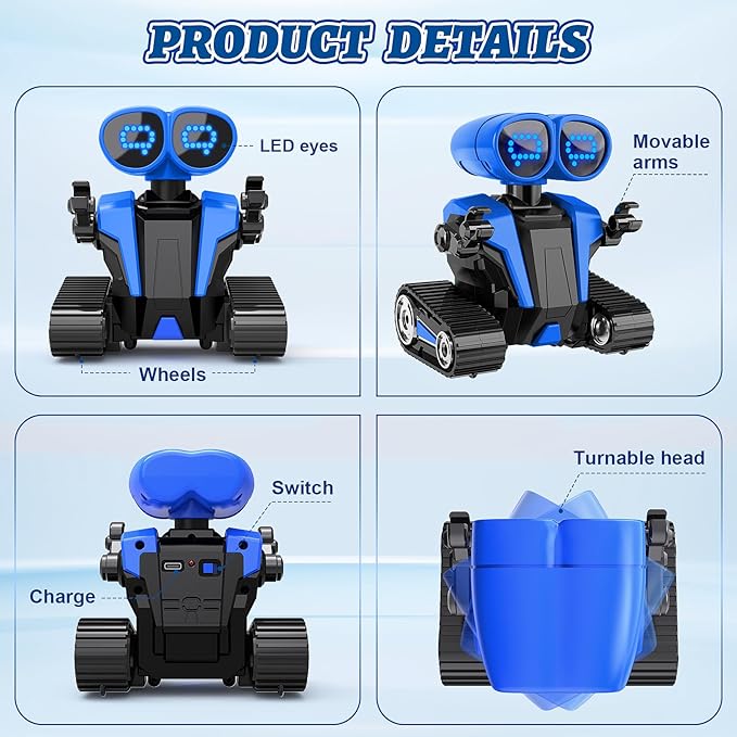 MindPal Robot Toys for Boys Girls with Auto-Demonstration Robots for Kids Remote Control Kids Robot Rechargeable with LED Eyes Smart Robot Age 3 Years and Up - Blue