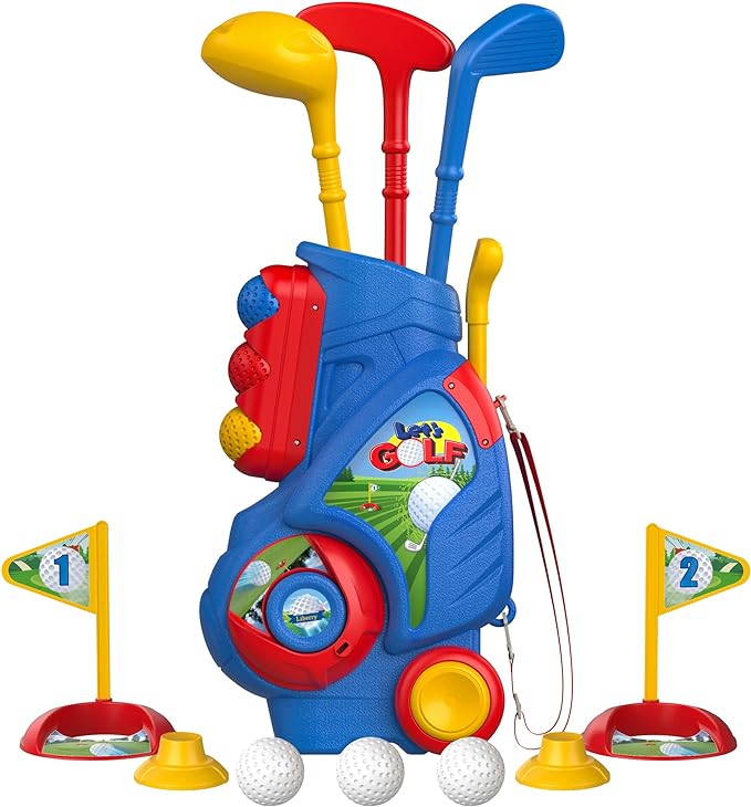 Liberry Toddler Golf Set, Upgraded Kids Golf Cart with Unique Shoulder Strap Design, Indoor Outdoor Sports Toys Gifts for Boys Girls 2 3 4 Years Old