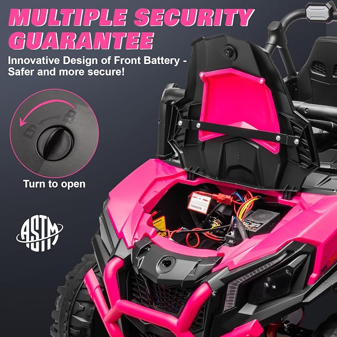 24V 2-Seater Ride On Car Truck w/4x200W, 20" Spacious Seat, 4WD/2WD Switchable, 5 Mph Max Speed, Rainbow Lights, Remote Control, Soft Start, Storage, Electric Car for Kids Ages 3-8, Rose Red
