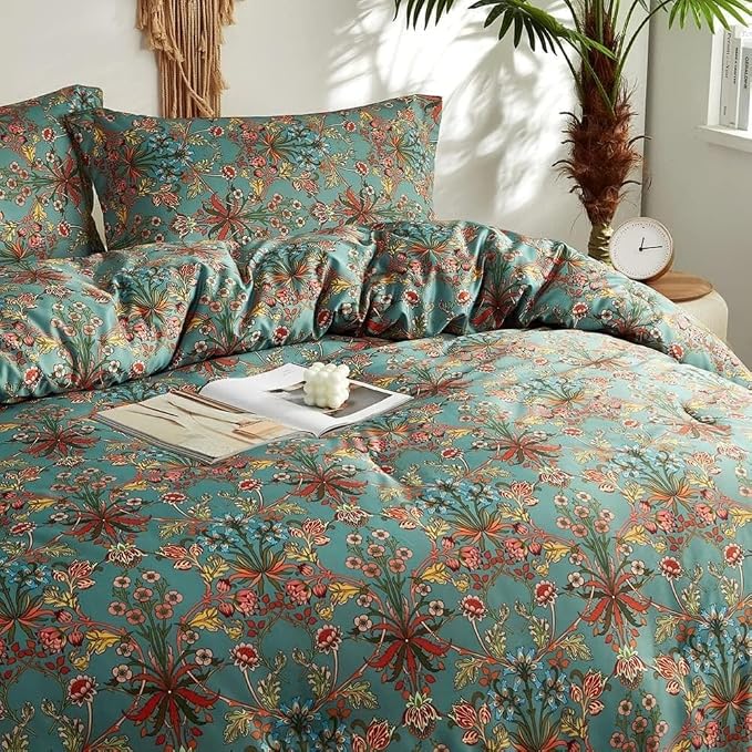 LifeTB Boho Comforter Set Full Size Vintage Floral Boho Bedding Comforter Set 3 Pieces Flowers Botanical Floral Comforter Set Fluffy Soft Microfiber All Seasons Full Size Comforter with 2 Pillowcases