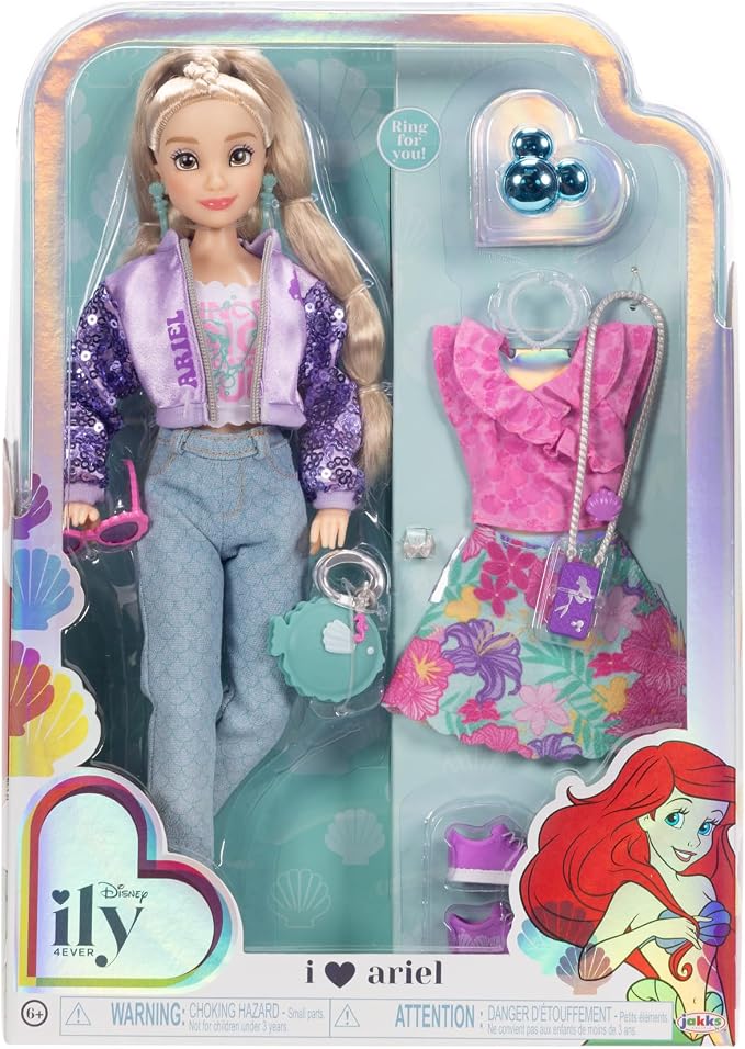 Disney ILY 4EVER Fashion Dolls Ariel 11.5" Tall with 13 Points of Articulation, Two Complete Mix-and-Match Outfits and Mickey Ring for You!