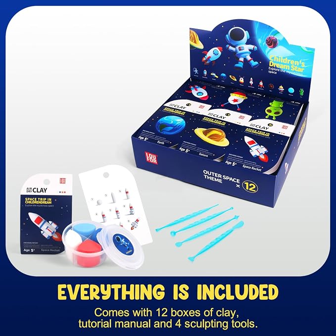 LOUFOR Air Dry Clay Kits - Modeling Clay for Kids, Ultra Light & Soft, Safe & Non-Toxic, 12 Boxes DIY Model Magic Clay with Sculpting Tools & Tutorials, Creatible Art Crafts Toys Gifts Boys Girls