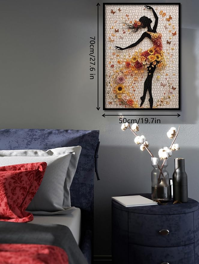 Beautiful Women Flower Puzzles for Adults 1000 Pieces Nature, Colorful Floral Butterfly Art Jigsaw Puzzles, Impossible Hard Difficult Challenging Aesthetic Puzzle