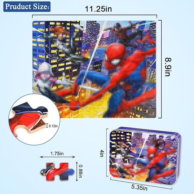 100 Pieces Jigsaw Puzzles for Kids Ages 4-8,Cool Spider Toy Puzzles,Kid Boys Girls Children Learning Educational Puzzless Portable Box Pack Toys