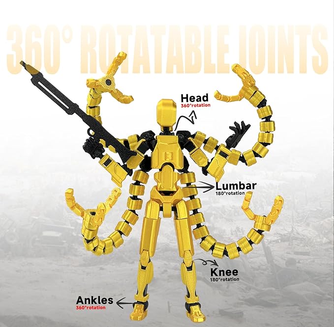 T13 Already Assembled Action Figure Accessories, T13 Multi-Jointed Movable,for Collectors Desktop Decorations t-13 Movability 3D Printed Toys (Yellow, 7.2inch)