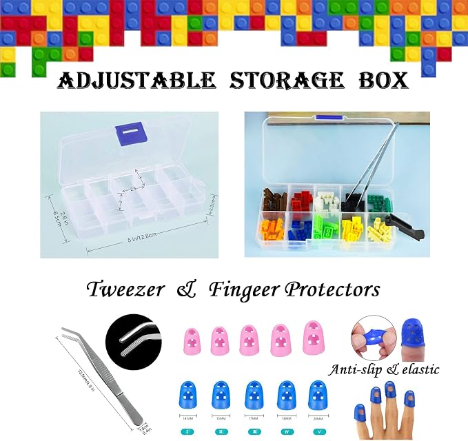 Building Blocks Tool Kit - Brick Separator, Mini Blocks Tool Set, Multi-Functional Hammer, Pliers, Tweezers, Finger Protectors with Tin Box (Blue)