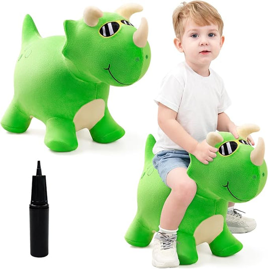 Bouncy Dinosaur Hopper Toys, Inflatable Bouncing Animal Hopping Horse, Outdoor Indoor Ride on Bouncer, Boys Girls Birthday Gift for 18 Month 2 3 4 5 6 Year Old Kid- Plush Dinosaur Toy