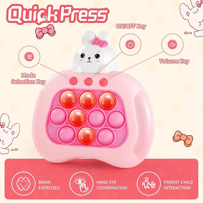 Easter Bunny Fidget Toy,Easter Basket Stuffers Quick Fast Puzzle Push Game Pop Light up Fidget Toy,Easter Egg fillers Bunny Sensory Pop Toys for Adults Gifts