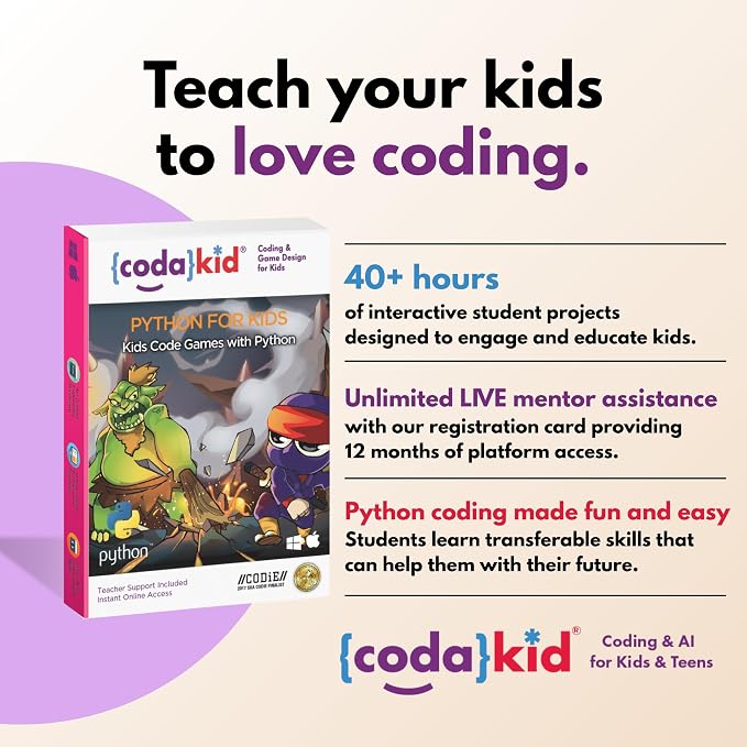 Python for Kids, Award-Winning STEM Courses, Coding for Kids, Ages 10+ with Online Mentoring Assistance, Learn Computer Programming and Code Amazing Games with Python (PC & Mac) (Box Art Varies)
