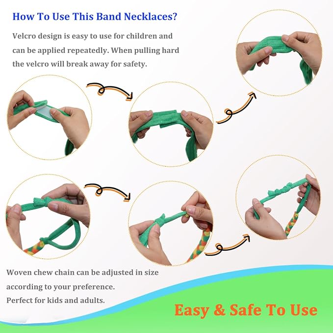 Chewy Necklaces for Sensory Kids, Terry Cloth Chew Necklaces for Sensory Boys and Girls with Chewing, Teething, Biting, Fabric Absorbent Autism Sensory Products with ADHD,SPD, Fidgeting, Anxiety