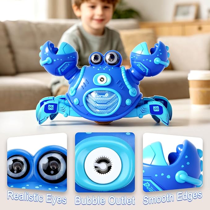 Gretex Crab Bubble Machine for Kids 3-6 Year Old: Remote Control Bubble Machine With Mist Spray Led Lights Music, AutoWalking Bubble Toy, Bubble Maker for Toddler Boys Girls Indoor Outdoor Party, Blue