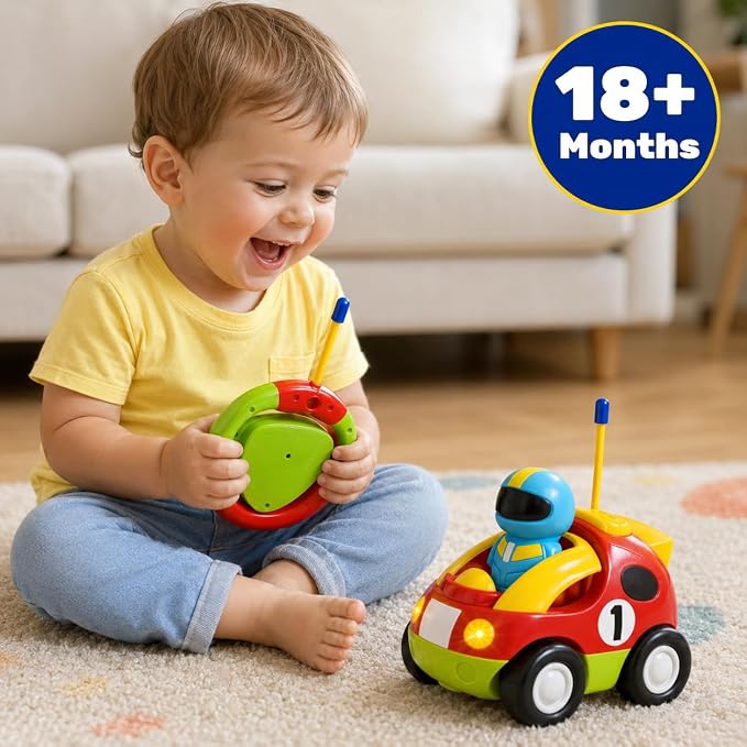 Liberty Imports My First Cartoon RC Remote Control Cars for Toddlers Ages 1-3, Radio Control Toy for Baby, Kids 18 Months+ (Race Car)