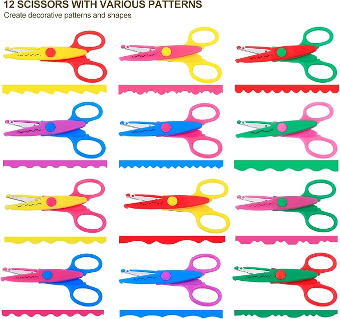 UCEC Craft Scissors Decorative Edge, 12 Pack, Bright Zig Zag Scissors | for Crafting, Scrapbooking, Fancy Pattern Design