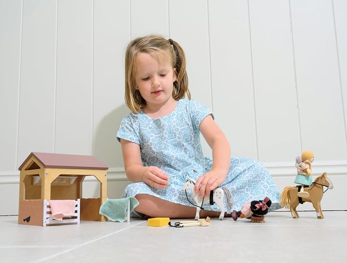 Tender Leaf Toys - The Stables - 13 Pcs Imaginative Horse Stables Play Set with and Accessories - Animal Learning Pretend Play and Promote Creativity - Age 3+