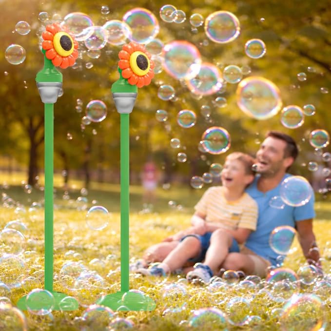 2 Pack Flower Bubble Machine with Remote, Leak-Resistant Outdoor Bubble Machine with LED Lights & Music for Backyard Parties, Gifts & Celebrations