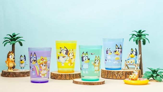 Zak Designs Bluey Nesting Tumbler Set Includes Durable Plastic Cups with Variety Artwork, Fun Drinkware is Perfect for Kids (14.5 oz, 4-Pack, Non-BPA)