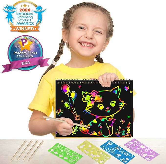 ZMLM Scratch Paper Art Craft: 2 Pack Rainbow Scratch Notebooks Crafts for Kids Ages 4-8 Year Old Girl Birthday Gift Games for Kids Arts Kits School Party Toys Activity
