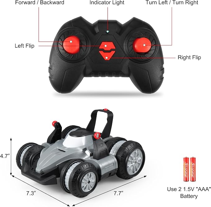 RC Drift Car for Kids, 360° Vertical Rotation, 4WD Drift Remote Control Stunt Car with LED Lights, Gift for Boys Girls Ages 6-12