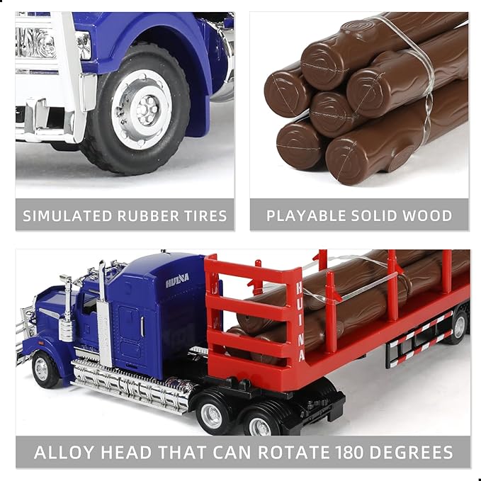 Logging Semi Truck and Trailer Toy, Large 1/50 for Kenworth W900 Diecast Metal Truck Tractor Trailer Transport Series Lumber Gifts for Boys Adult Model Car Collector