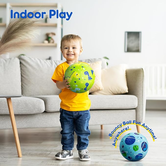 U&C Planet Playground Balls for Toddlers 1-3, 2 Pack 6 inch 8.5 inch Kickball for Kids Outdoor Indoor, Catoon Rubber Balls with Pump, Child Gift for Boys Girls 1-3 3-5 5-10