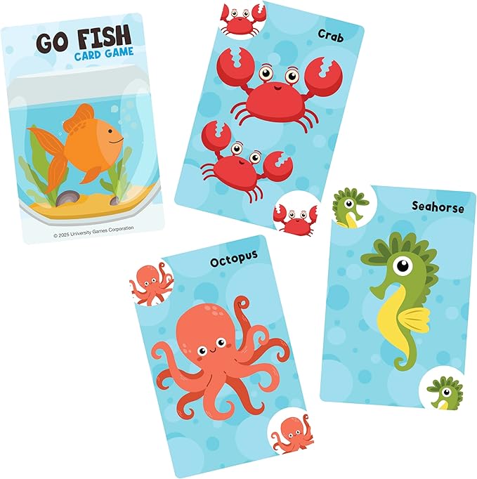 University Games Go Fish Card Game - Jumbo Size, Colorful Animal Cards for Kids Ages 4 and Up, Fun Family and Educational Game