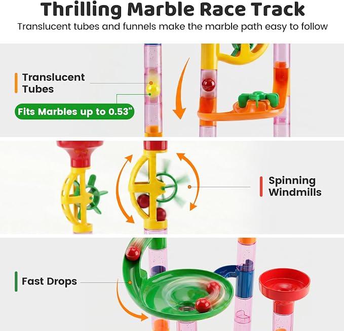 LovesTown Marble Run Toys, 133PCS Marble Maze Game for Kid, Construction Building Blocks Toys with Marbles, for Kids and Parent-Child Games, Classroom Valentines Exchange Gifts, Birthday Gift for Kids