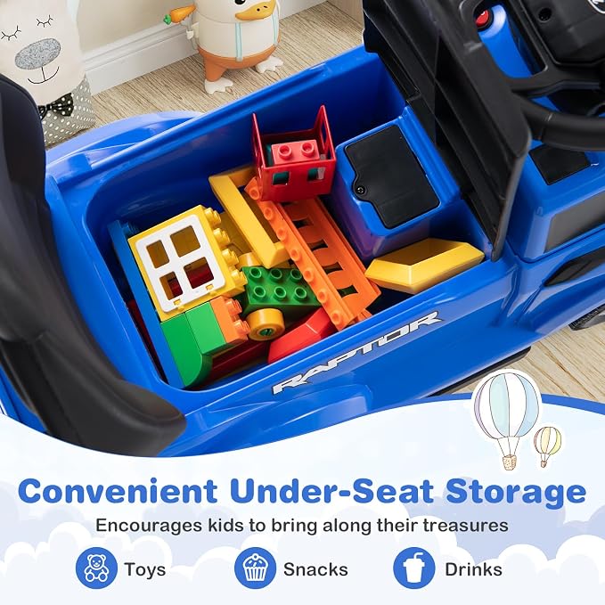 Costzon Ride On Push Car for Toddlers, 3-in-1 Ford Licensed Sliding Car w/Handle, Guardrail, Horn, Engine Sound, LED Lights, Under Seat Storage, Foot-to-Floor Kids Ride On Toys for Boys Girls (Blue)