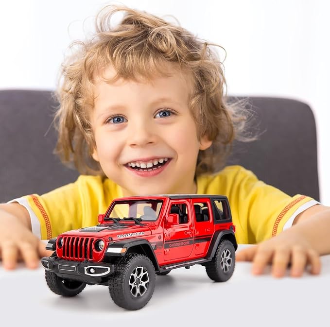 BDTCTK Off-Road 7 Door for Wrangler Diecast Toy Car Model, 1/22 Scale Metal Alloy Vehicle for Kids Boys Girls Adults, Doors Open, Light and Sound, Gifts Red