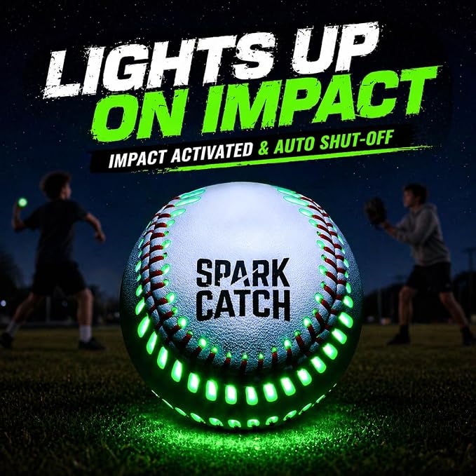 SPARK CATCH Light Up Baseball, Glow in The Dark Baseball, Sports Gear Accessories Gifts for Boys 8 9 10 11 12 13 14 15 Years Old, Kids Teens All Ages Gift Ideas